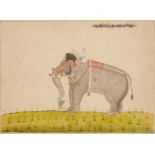 The elephant Garhe Rao with his rider Nura, Kishangargh, Rajasthan, North West India, circa 1750,