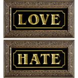 Ben Eine & Ryan Callahan, British b.1970 & 1981- Love/Hate, 2011; two screenprints in colours on