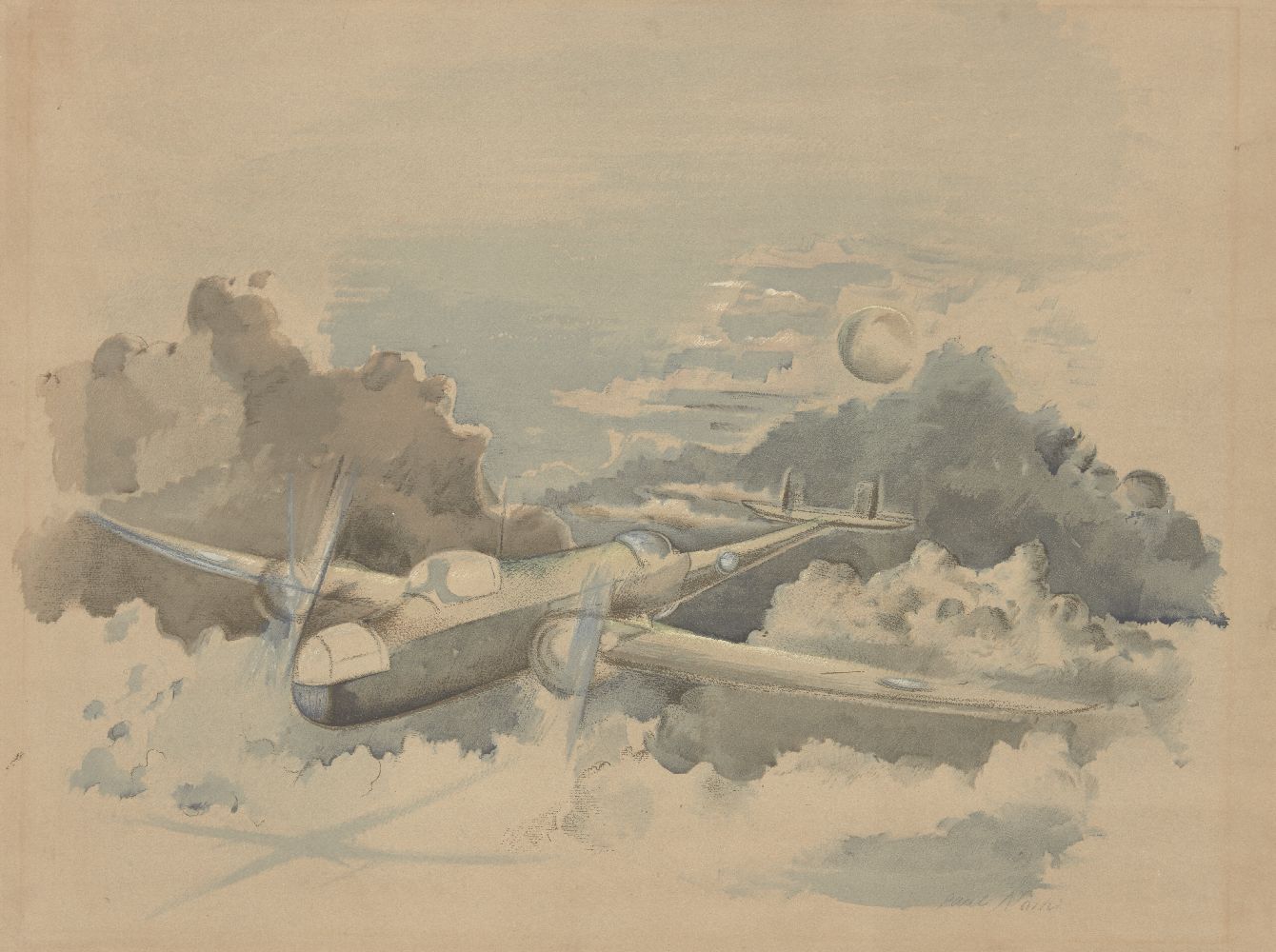 Paul Nash, British 1889-1946- Moonlight Voyage, 1940; lithograph in colours, printed by The Curwen