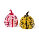 Yayoi Kusama, Japanese b.1929- Pumpkin, 2016; two painted cast resin in yellow and red, with