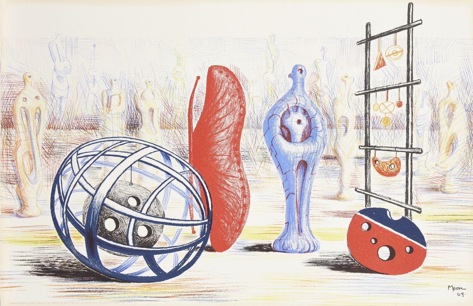 Henry Moore OM CH FBA, British 1898-1986- Sculptural Objects, 1949; lithograph in colours on wove,