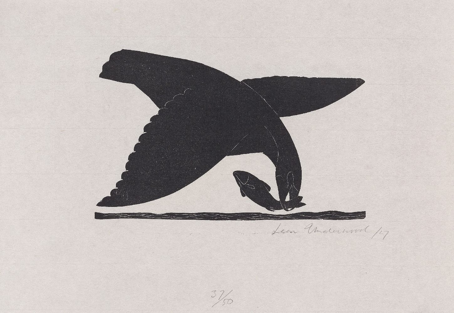 Leon Underwood, British 1890-1975- Bird and Fish, 1927; lino engraving on wove signed, dated and - Image 2 of 3