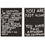 David Shrigley OBE, British b.1968- Untitled & You Are Not Alone, 2014; two linocuts on wove, each