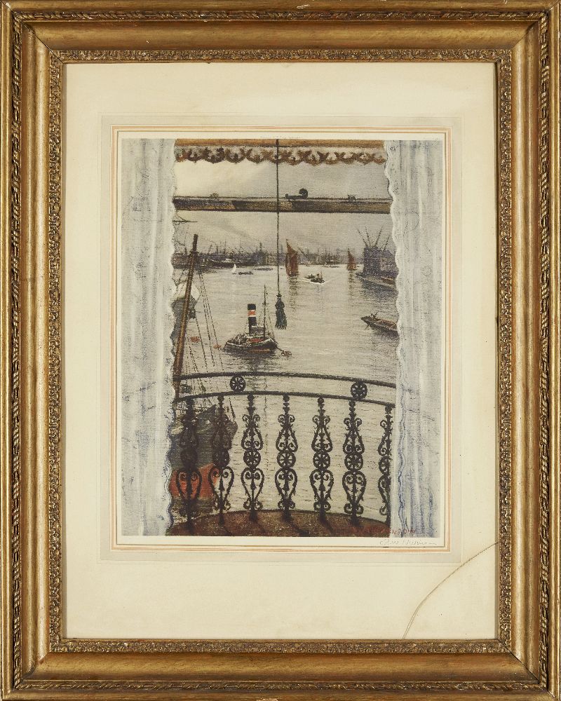After Christopher R. W. Nevinson ARA, British 1889-1946- Greenwich Reach; offset lithograph in - Image 2 of 2