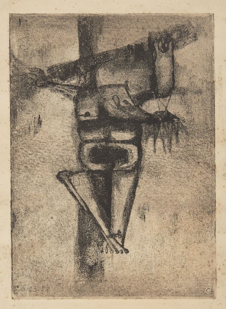 Geoffrey Clarke RA, British 1924-2014- Crucifixion 1954; etching with aquatint on laid,