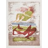 Henry Moore OM CH FBA, British 1898-1986- Two Reclining Figures on Striped Background [Cramer