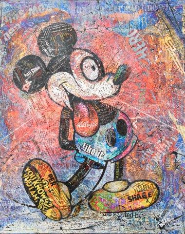 Rourke Van Dal, British b.1969- Mickey Mouth, 2013; mixed media with stencil in colours on canvas,