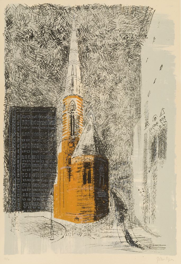 John Piper CH, British 1903-1992- St Mary's Paddington [Levinson 145], 1964; lithograph in colours