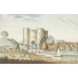 James Lambert, British 1725-1779/88- Tonbridge Castle; pen and ink and watercolour on paper,