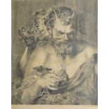 R Oppenheim, German, early 20th century- Satyr eating grapes; pencil on laid paper, signed and dated