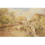 James George Philp, British 1816-1885- Figures by a watermill; watercolour with touches of white,