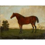 British Provincial School, early-mid 19th century- A bay horse in a landscape; oil on canvas,