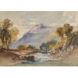 Circle of Peter de Wint OWS, British 1784-1849- River over rocky ground in mountainous landscape;