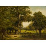 James Isaiah Lewis, British 1860-1934- The deer park; oil on board, signed, 38.8x50.5cm: together