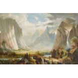 European School, mid-late 19th century- Alpine landscape, oil on paper laid down on canvas, 47.