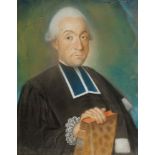 Delaporte, French, late 18th century- Portrait of a cleric holding a book; pastel on paper laid down