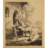 After Rembrandt van Rijn, Dutch 1606-1669- The Good Samaritan; etching, bears inscription verso,