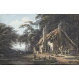 Thomas Walmsley, British 1763-1806- Cottage and figures in a forest clearing; bodycolour on paper,