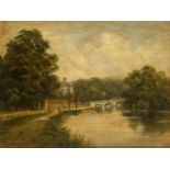 James Isaiah Lewis, British 1860-1934- A View of Richmond Bridge and Richmond foot bridge; oils on