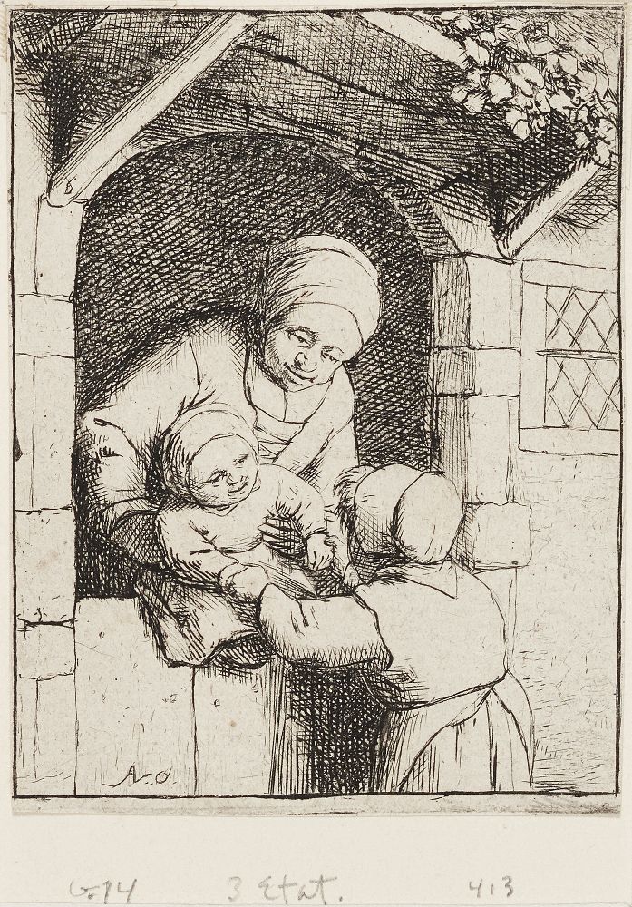 Adriaen van Ostade, Dutch 1610-1685- Mother with two Children, c.1675; etching on laid paper,