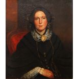 British School, early-mid 19th century- Portrait of a young woman seated half-length in a black