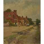 C Rogers, British, early-mid 20th century- Village street, 1922; oil on board, signed and dated,