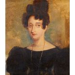 British School, early/mid 19th century- Portrait of a lady in a black dress, half length; oil on