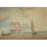 William Joy, British 1803-1867- Whaler, Fisherman and frigate; watercolour, bears inscribed label to