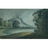 John Baptist Malchair, German/British 1731-1812- Castle above a lake; black chalk, pencil and