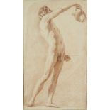 Circle of Edmé Bouchardon, French 1698-1762- A male nude holding a jug; red chalk on laid paper,