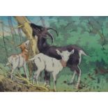 Allen William Seaby, British 1867-1953- Goats with Two Kids, Hare and Red Squirrel; woodcuts printed