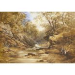 Charles M McArthur, British act. 1860-1914- Figures by a stream in a woodland landscape; watercolour