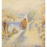 British School, late 19th/early 20th century- Mediterranean coastal scene with a village and figures