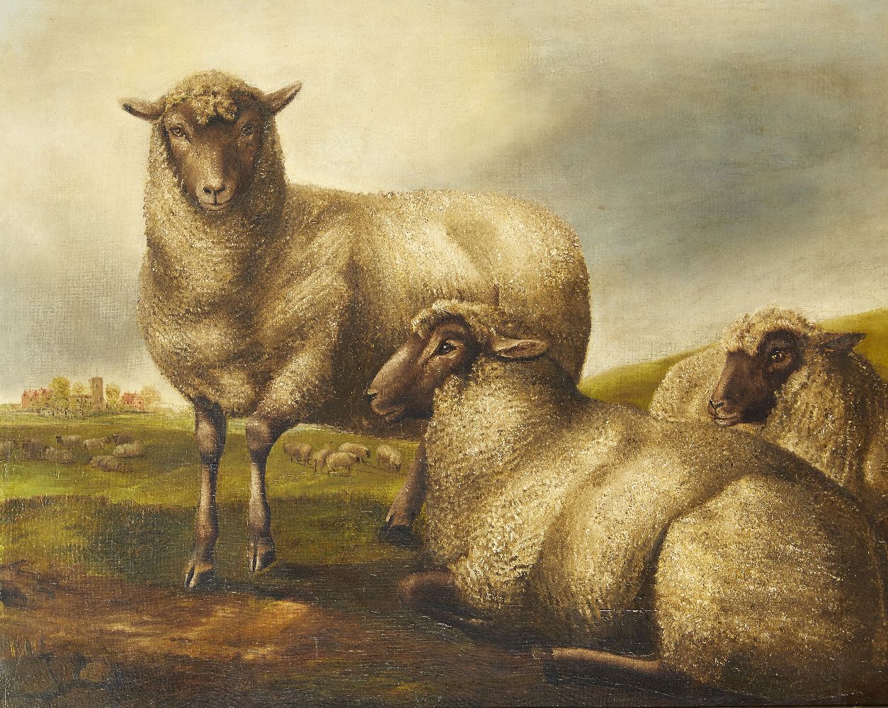 British Provincial School, late 19th/early 20th century- Sheep resting in a landscape with a