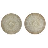A pair of Japanese studio pottery saucer dishes, early 20th century, slip-decorated with a central