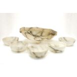 A white and grey veined alabaster ceiling light, late 19th/early 20th century, 40cm diameter,