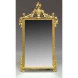 A Louis XVI style giltwood wall mirror, 20th Century, the pierced acanthus leaf and foliate cresting