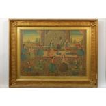 A Persian Painting, late 19th century, depicting a banquet scene, framed and glazed, 30x43cm100