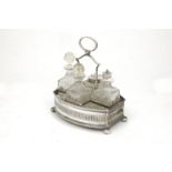 A silver-mounted cruet set, Birmingham, c.1927, JB Chatterley & Sons., the four square-shaped cut