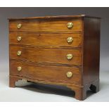 A Regency mahogany and line inlaid serpentine chest, with four long graduated drawers, raised on