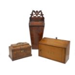 A George III brass handled mahogany tea caddy with three section interior compartment, together with