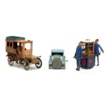 A German Man Da Rin mechanical toy, together with a collection of 20th century toys and trains, etc,