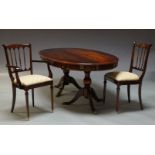 A reproduction mahogany dining suite, second half 20th Century, comprising a twin pedestal dining