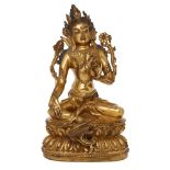 A Sino-Tibetan gilt-bronze seated figure of Avalokiteshvara, 18th/19th century, seated in lalitasana