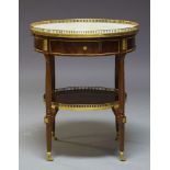 A Louis XVI style mahogany and gilt metal mounted bouillotte table, late 20th Century, the pierced