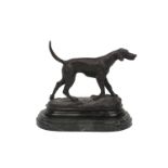 A bronze model of a hound, late 20th century, standing on a naturally modelled base, on a stepped