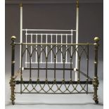 An Edwardian brass and white painted double bed frame, consisting of white painted headboard and