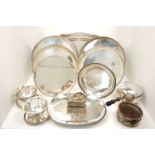 A collection of silver plated items, predominantly Swedish, including a large oval serving tray with