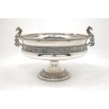 An impressive Indian silver presentation bowl with stylised bird handles, the body richly