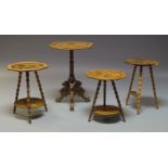 A Jerusalem olive wood tripod occasional table, late 19th century, the parquetry-inlaid hexagonal